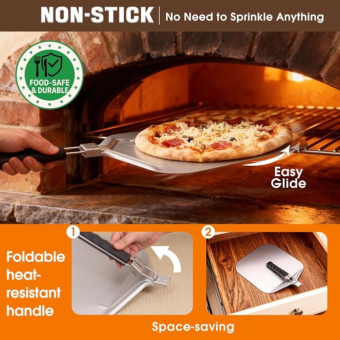 Pizza Peel Aluminum Metal Pizza Spatula Kit | 12x14 Inch Foldable Handle Paddle - Image 3