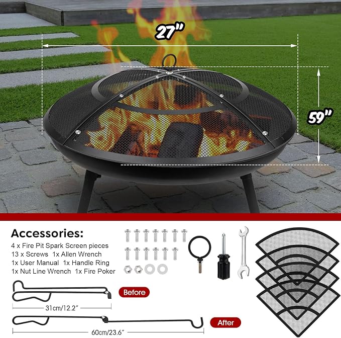 Fire Pit Spark Screen, 27 Inch Fire Pit Screen Cover Outdoor - Image 2