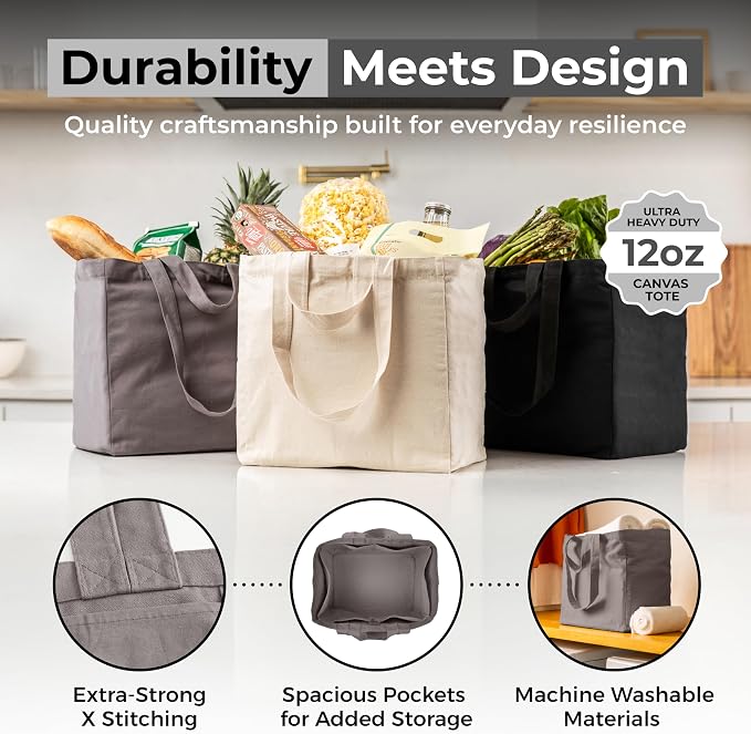 VeraMia Canvas Grocery Bag 3pc XL Set - Image 3