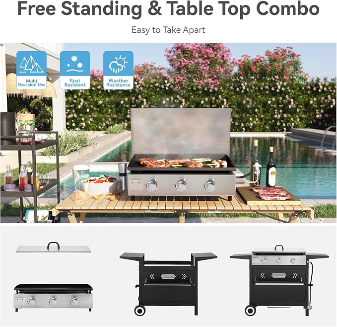 GREEN PARTY 3 Burner Propane Gas Griddle - Image 4