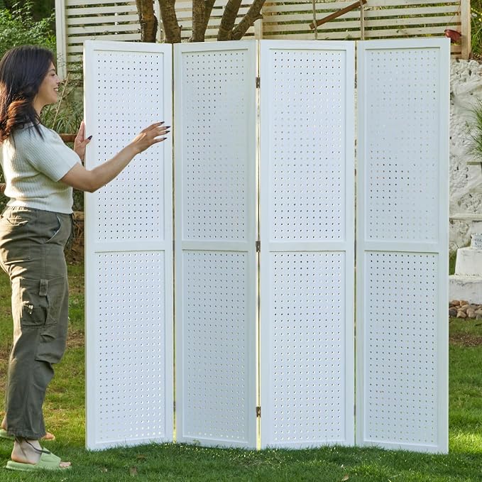 Room Divider Freestanding Folding Pegboard Privacy Screen 4-Panel Display Stand - Image 8