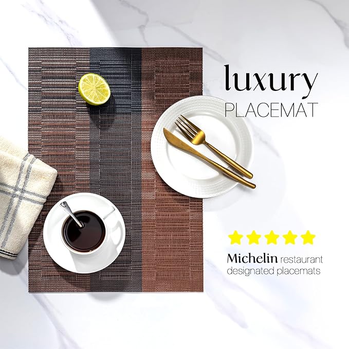 LEXMORE Placemats Set of 6 Vinyl/Plastic Woven Place Mats - Image 2