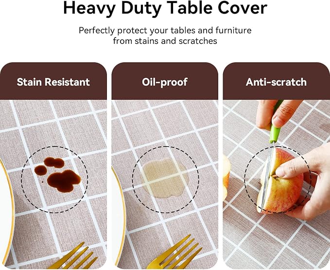 Romanstile Rectangle Vinyl Tablecloth, 100% Waterproof Oil-Proof Checkered - Image 4