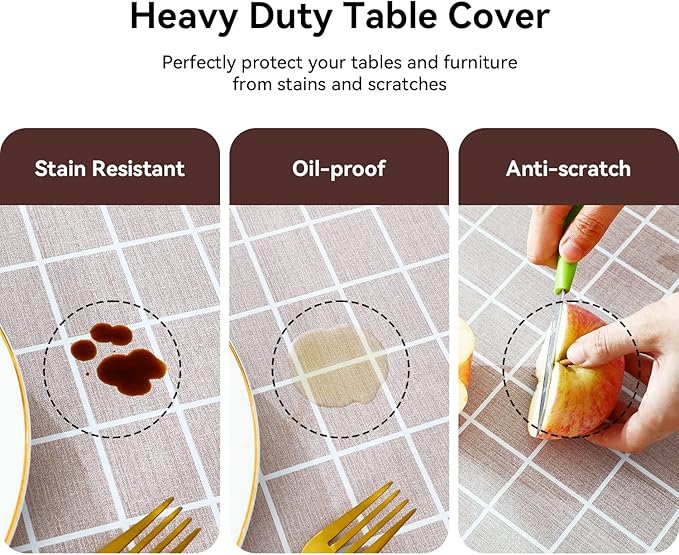 Romanstile Rectangle Vinyl Tablecloth, 100% Waterproof Oil-Proof Checkered - Image 4