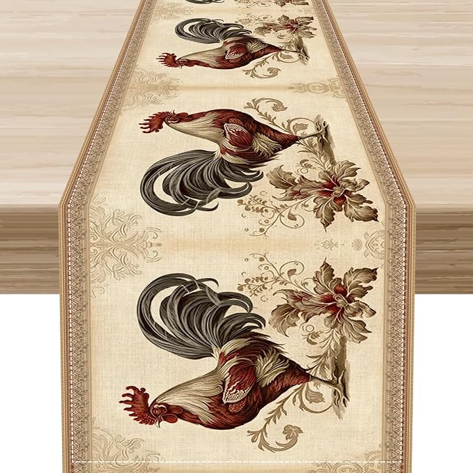 Farmhouse Rooster Table Runner, Vintage Rooster Retro Farmhouse Country Chicken by Unknown
