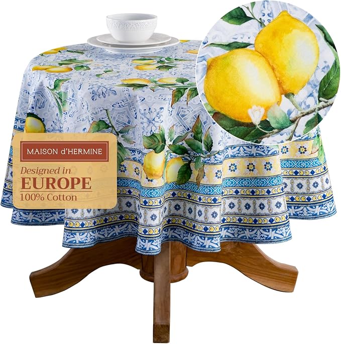 Maison d' Hermine Table Cloth Round Table 100% Cotton 69 Inches Tablecloth by MaisondHermine