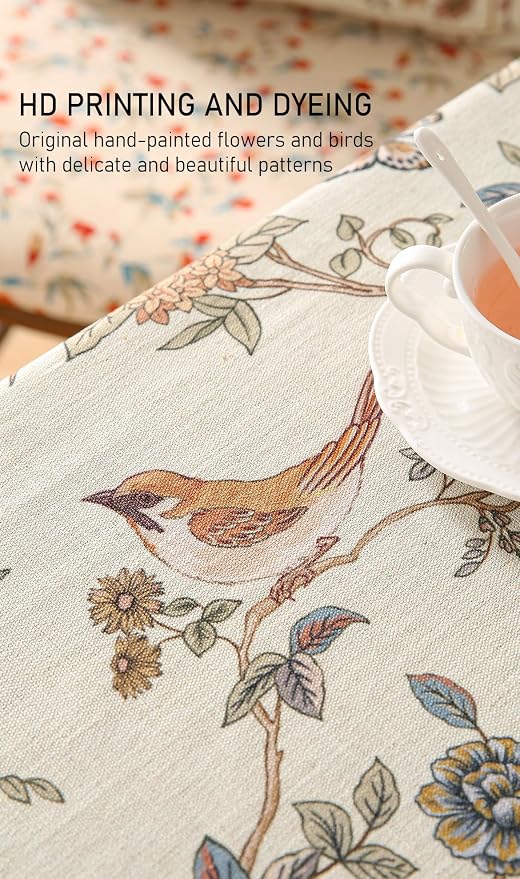 ISAENNE Designer French Light Beige Extra Long Rectangle Tablecloth, Linen - Image 6