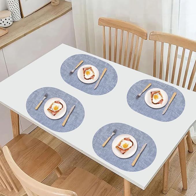 Leather Placemats Set of 6 Non Slip, Oval Blue Faux Leather Placemat Waterproof - Image 5