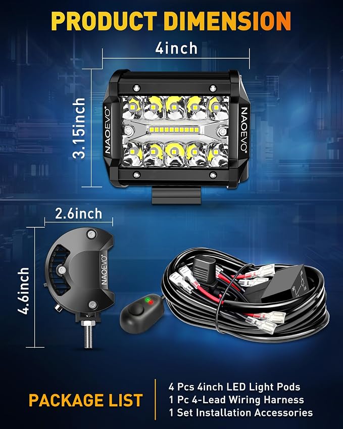 NAOEVO 4 Inch LED Pod Lights, LED Off Road/Driving/Fog Lights - Image 7