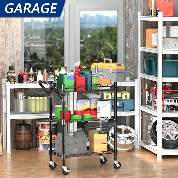 3 Tier Heavy Duty Rolling Utility Cart, Commercial Grade Metal - Image 2