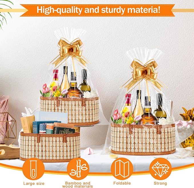 Orchidleaf 2 Set Baskets for Gifts Empty, Gift Empty Bamboo Basket Large - Image 2