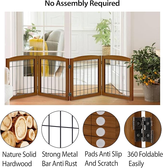 LZRS 4-Panel Extra-Wide Wooden Freestanding Dog Gate: Foldable Solid Wood and - Image 3