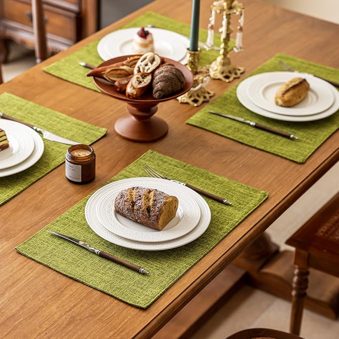 KXN Placemats Set of 4, Dual-Layer Thickened Faux Linen Table Mats, Heat - Image 3