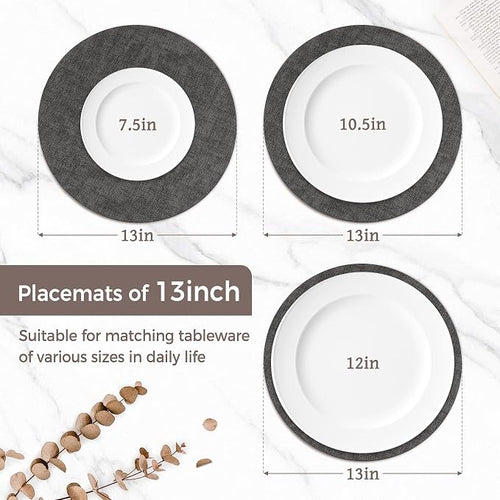 13"Round Placemats Set of 4, Reversible Faux Leather Heat Resistant Table Mats - Image 2