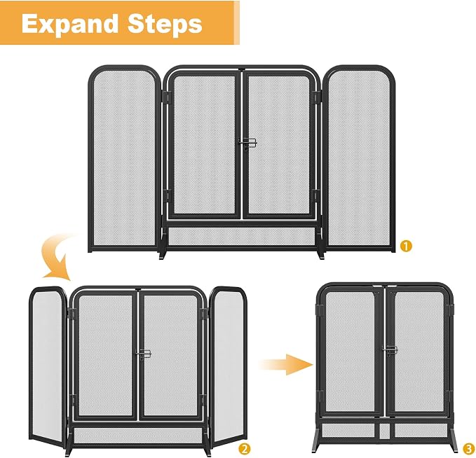 Mr IRONSTONE 3 Panel Fireplace Screen 51.5" W x 32.5" H Modern Foldable - Image 4