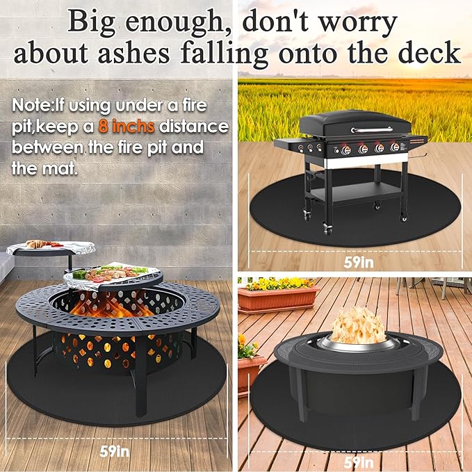 Grill Pad Floor Mat, 59-Inch Round Fiberglass, Black for Fire Pits