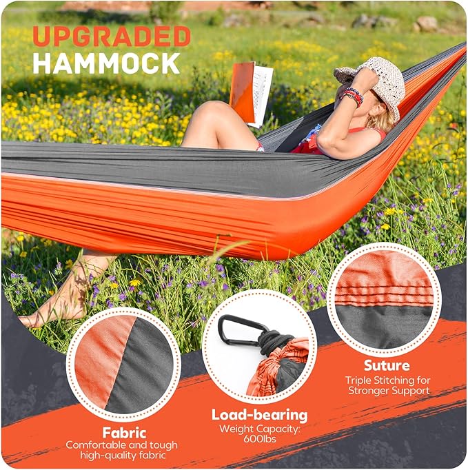 Hammock in Light Orange, Portable, 600 lb Capacity, 106 x 55 Inches