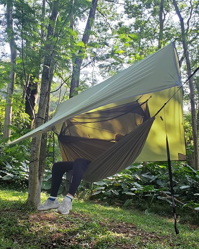 Hammock with Rain Fly and Insect Net, 118 x 78 in, Red/Black