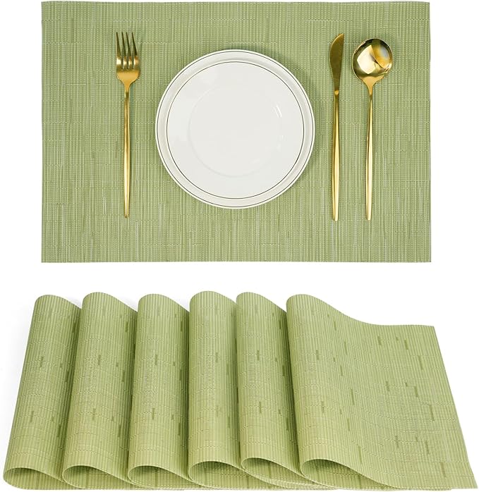 Placemats Set of 6，Christmas Non-Slip PVC Weave Table Mats Easy to Clean，Heat by flohar