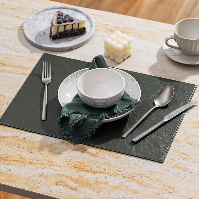 Faux Leather Placemats Set of 6 Vinyl Washable Wipeable Table Mats - Image 5