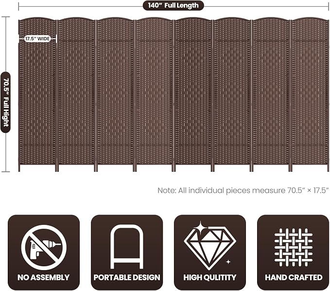 8 Panel Room Divider, 6Ft Folding Privacy Screen, Tall - Image 3