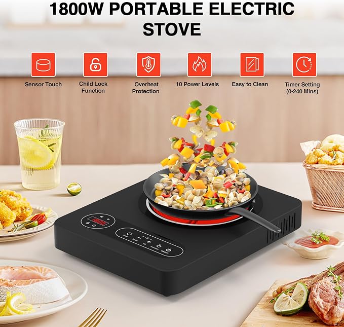 Single Burner Electric Cooktop 1800W - 110V Electric Stove Top Burner Portable - Image 3