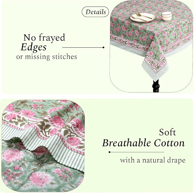 CPC Tablecloth 100% Cotton 60x60 Inch Indian Block Print Square Table Cover - Image 4