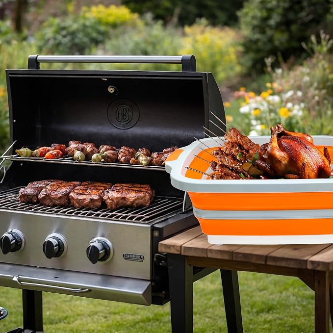 30L Orange & 16L Orange Collapsible BBQ Prep Tub - Image 8