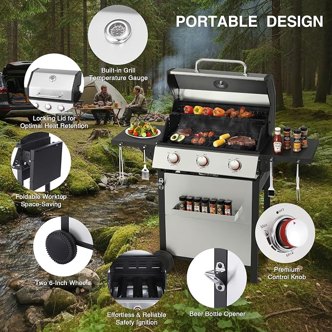 Propane Gas BBQ Grill, Upgraded 30, 000 BTU Stainless Steel Barbecue Grill - Image 7