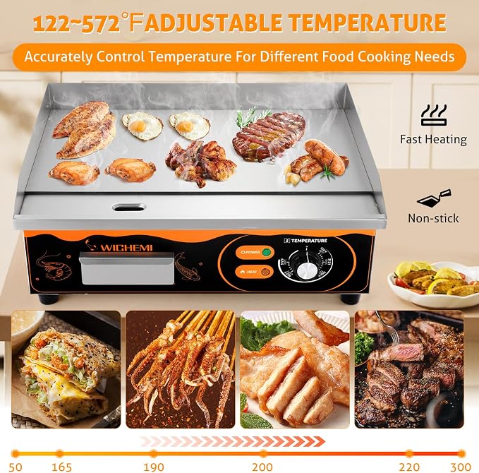 WICHEMI 22" Electric Grill Commercial Countertop Griddle Flat Top Grill Hot - Image 6