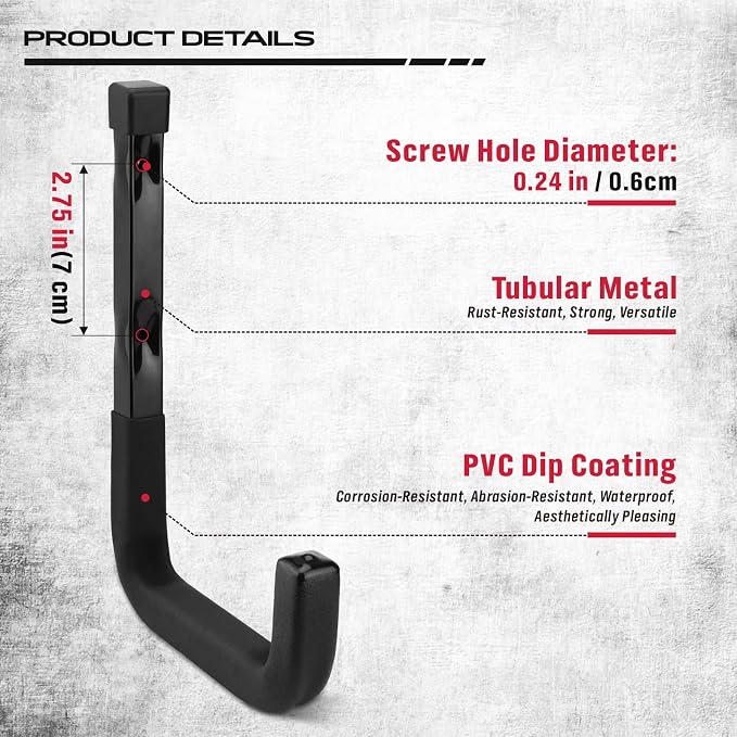 SEDY Heavy Duty Garage Storage Hook: 4-Piece 6" Wall Mount J Utility Hooks - Image 6