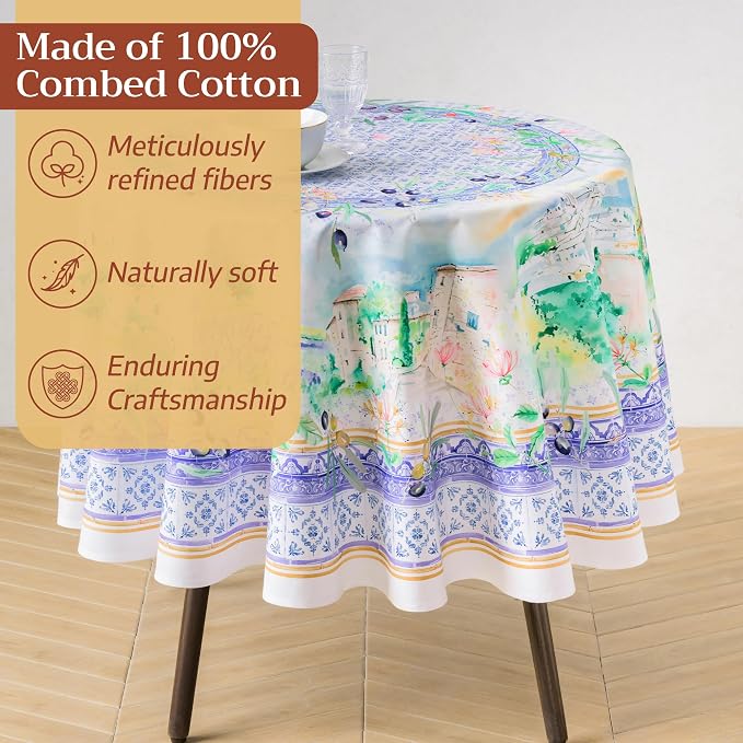 Maison d'Hermine Premium Table Cloth Round Table 100% Cotton 70 Inches - Image 4