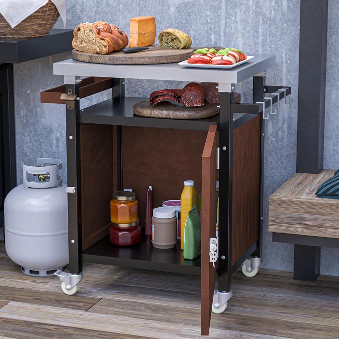 Outdoor Grill Cart with Stainless Steel Tabletop, Patio Kitchen Island with - Image 9