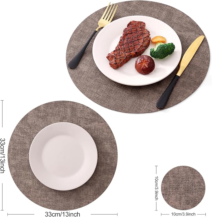 Homaxy Round Faux Leather Placemats and Coasters, Washable Dual-Side Table Mats - Image 6