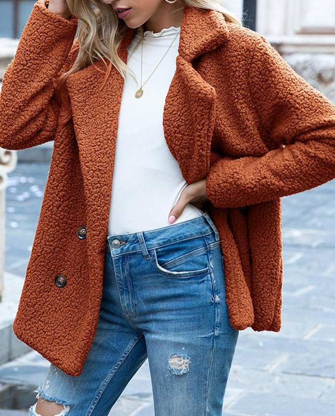 Women's Winter Warm Plush Cardigan Fuzzy Fleece Lapel Jacket - Image 4