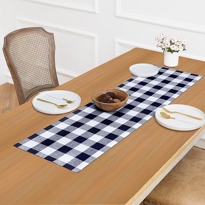 Solino Home Checkered Linen Table Runner 36 Inches - Image 3