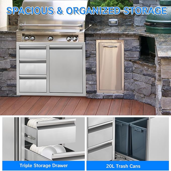 Outdoor Kitchen Drawer Combo, Stainless Steel Triple Drawer Cabinet - Image 6