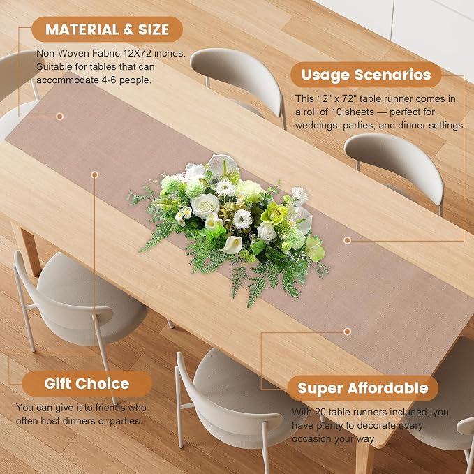 20 Pieces Boho Disposable Table Runners Roll 12x72 Inch, Non-Woven Waterproof - Image 5