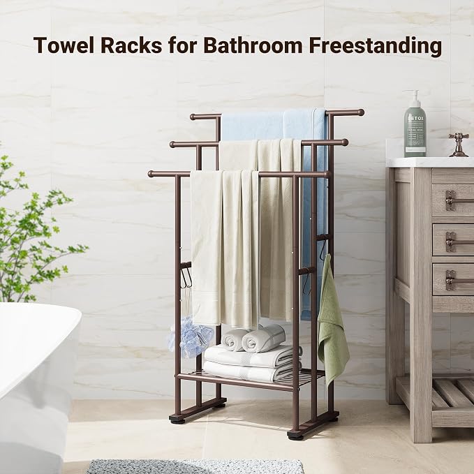ELYKEN 3 Tier Standing Towel Rack, Freestanding Floor Towel Rack - Image 2