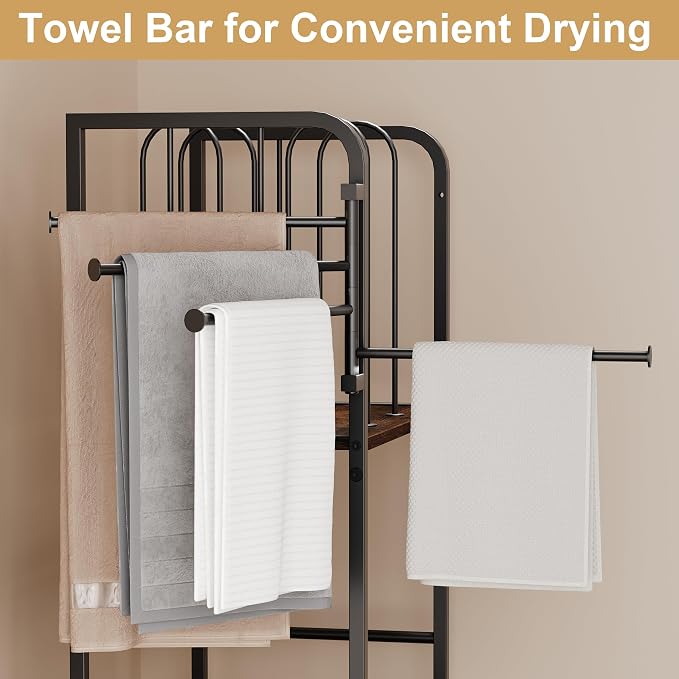 Towel Rack Free Standing 3-Tier M-Shaped Detachable Dividers, 4 Rotatable Bars - Image 2