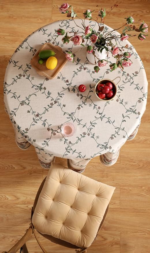 patdrea Designer Vintage Linen Round Table Cloth, Durable Breathable Floral - Image 9