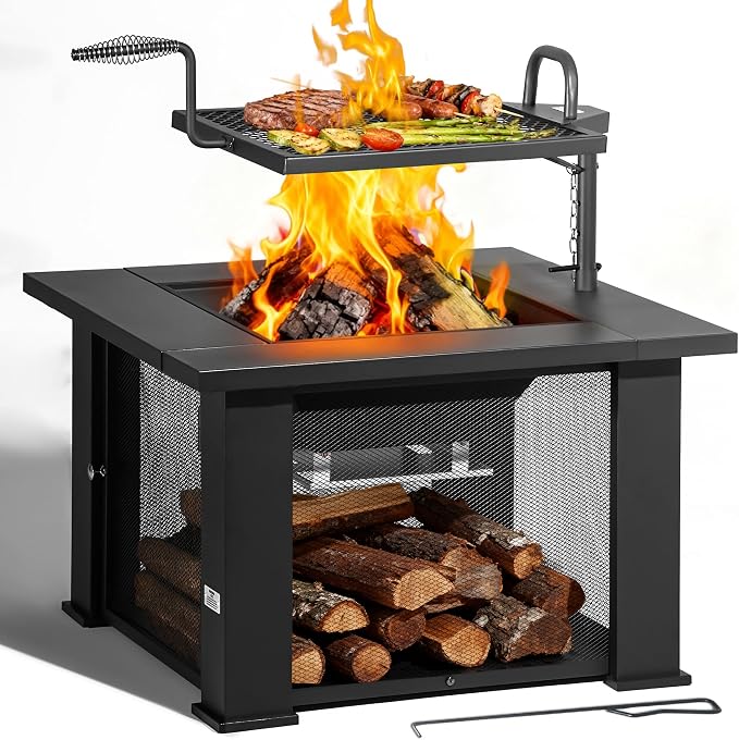 BALI OUTDOORS Fire Pit with BBQ, Outdoor Fire Pit by BaliOutdoors