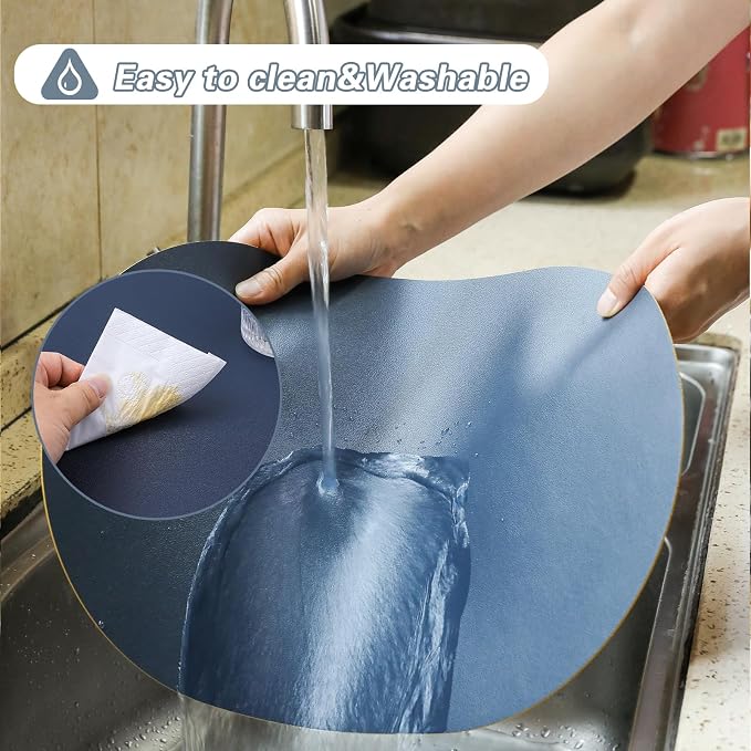 Reversible Placemats Set of 6 Waterproof Oval Faux Leather Placemat Navy Blue - Image 6