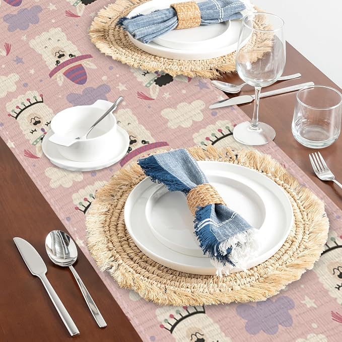 Cute Funny Llama Alpaca Table Runners 70 inches Long Table Runner Elegant Linen - Image 5
