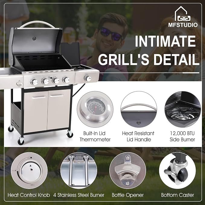 MFSTUDIO 4-Burner Propane Gas Grill, Stainless Steel BBQ Grill - Image 9