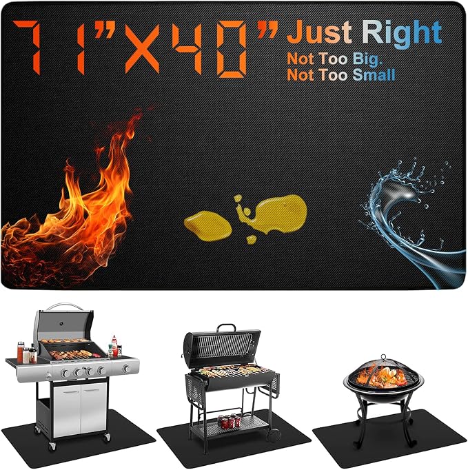 Under Grill Mat for Outdoor Grill – 71 x 40 Inch Fireproof Deck Protector by Epinovo