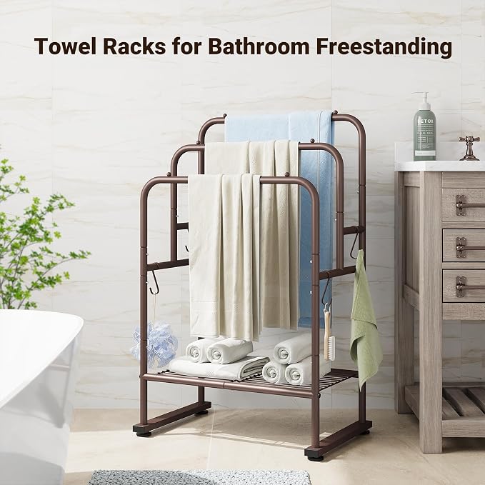 ELYKEN 40'' Tall Standing Towel Racks, 3 Tier Towel Drying Rack Outdoor - Image 2
