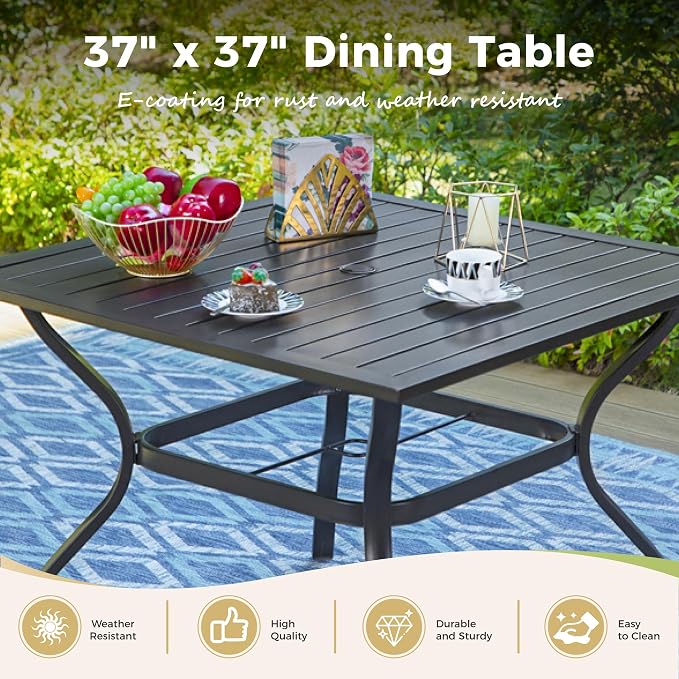 Outdoor Patio Square Dining Table, All Weather Wrought Iron Black Outdoor Table - Image 8