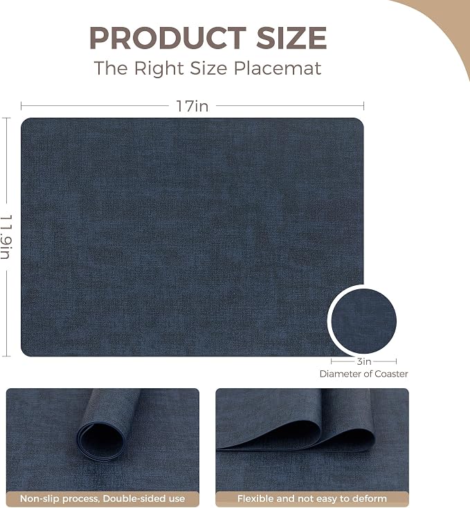 Vinyl Placemats Set of 12, Faux Leather Waterproof and Heat Resistant Place Mats - Image 4