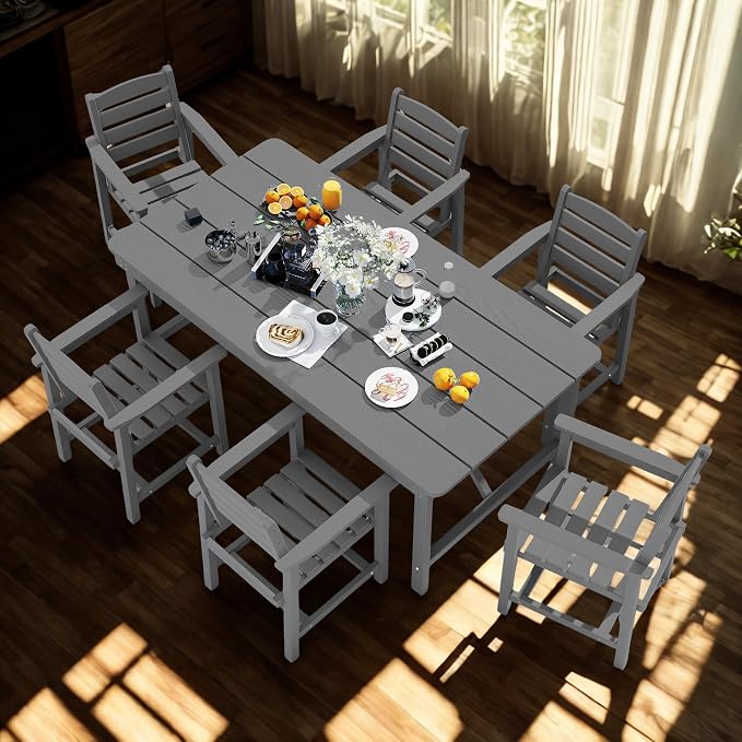 7 Piece Patio Dining Set with 11ft Patio Umbrella, 7 Gray Outdoor HDPE Dining - Image 8
